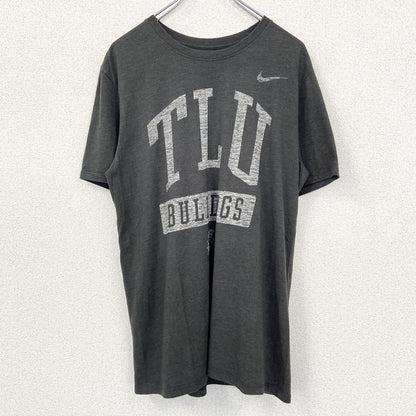 古着 used　NIKE　ナイキ　半袖プリントTシャツ　TLU　BULLDOGS　グレー　スウッシュロゴ　レトロ　Mサイズ