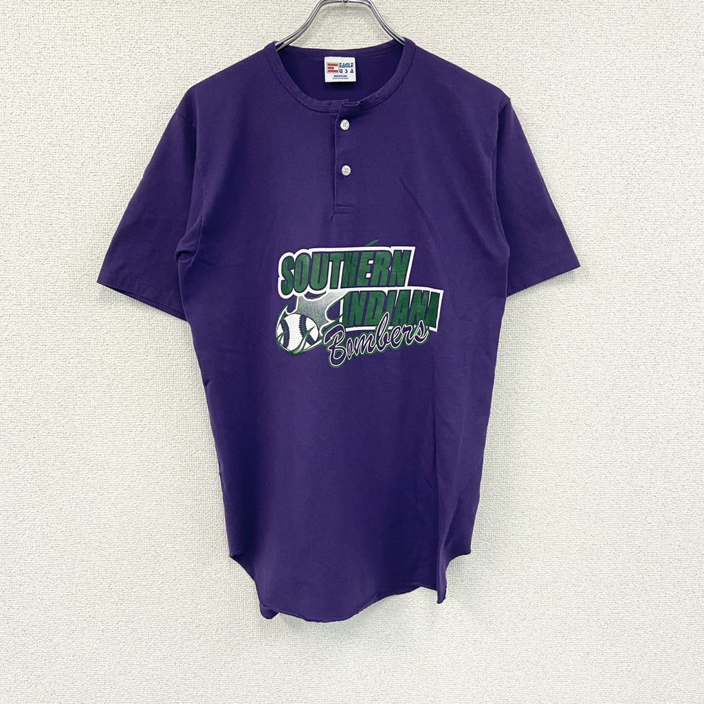 EAGLE USA　半袖プリントTシャツ　ヘンリーネック　紫　パープル　Mサイズ カットソー メンズ コットン 古着