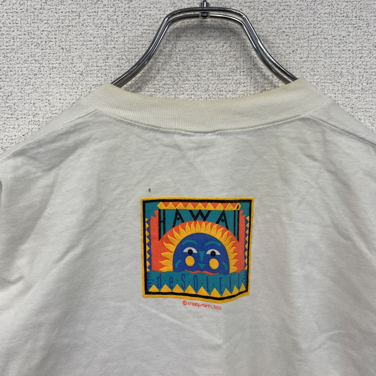 90s　Crazy Shirts　クレイジーシャツ　半袖プリントTシャツ　シングルステッチ　ヴィンテージ　白　ホワイト　Lサイズ カットソー メンズ コットン 古着