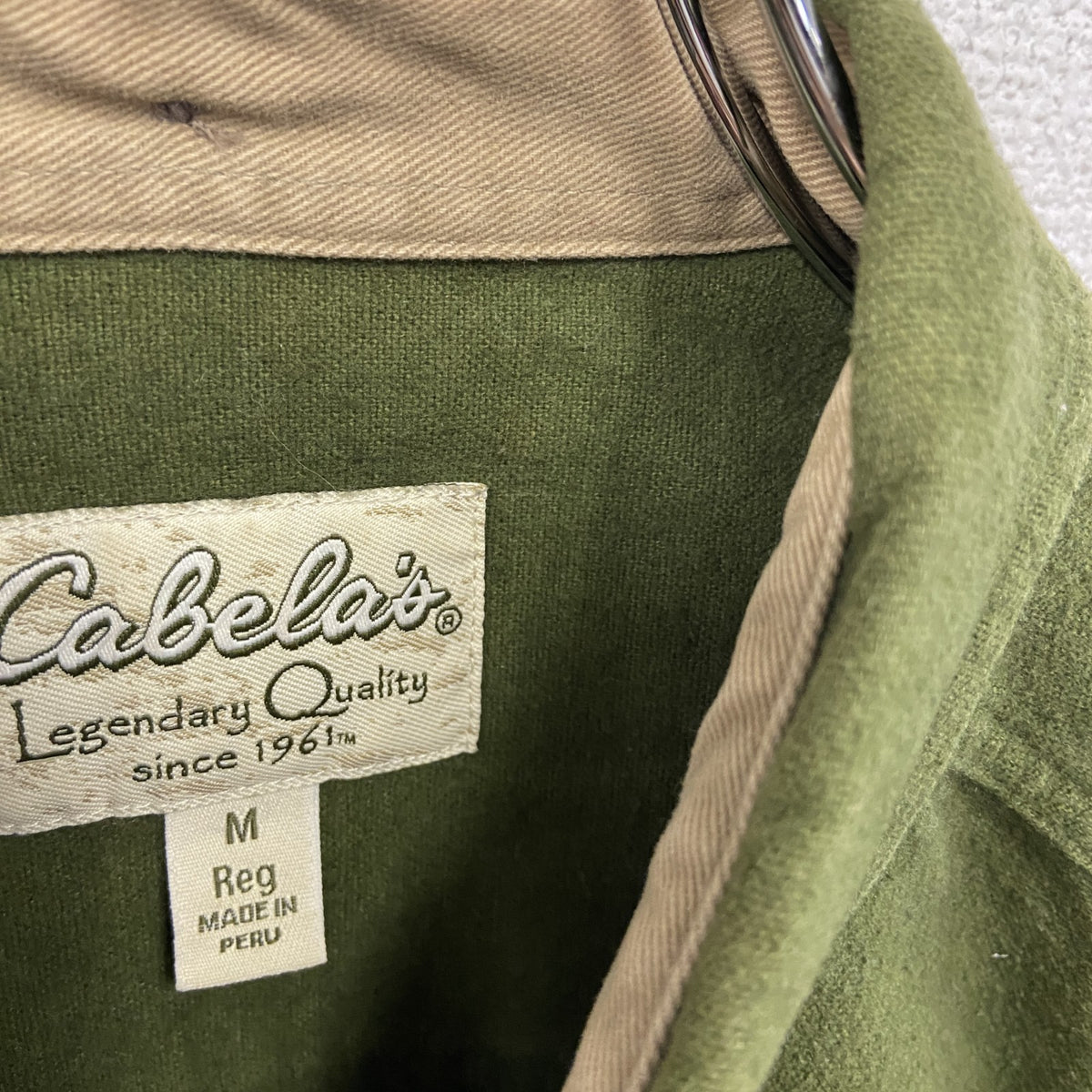 Cabela's　カベラス　長袖ボタンダウンシャツジャケット　ミリタリー　2つポケット　無地　緑　グリーン　Mサイズ　古着