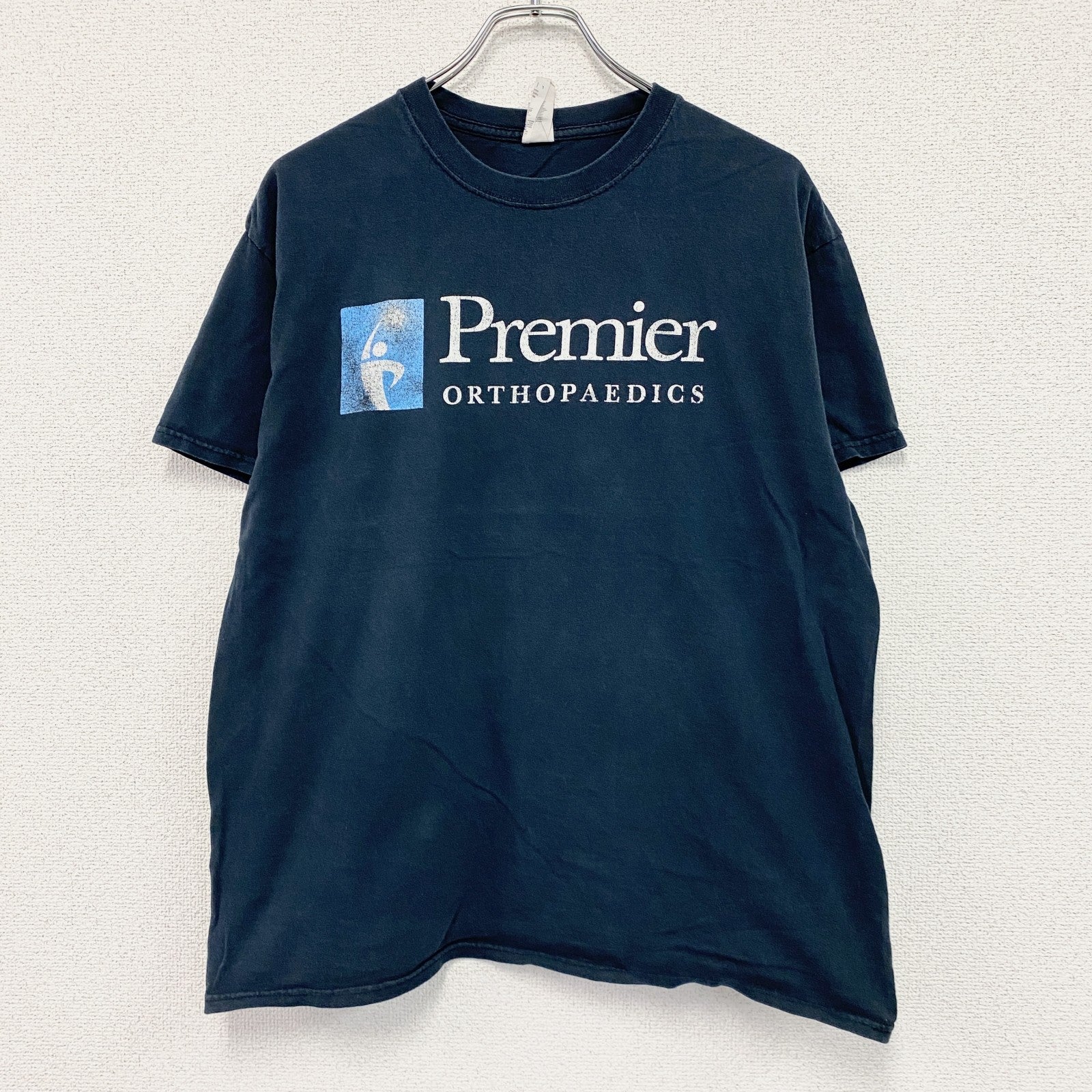 GILDAN　ギルダン　Premier　プレミアオーソペディクス　半袖プリントTシャツ　企業ロゴ　紺　ネイビー　Lサイズ　古着