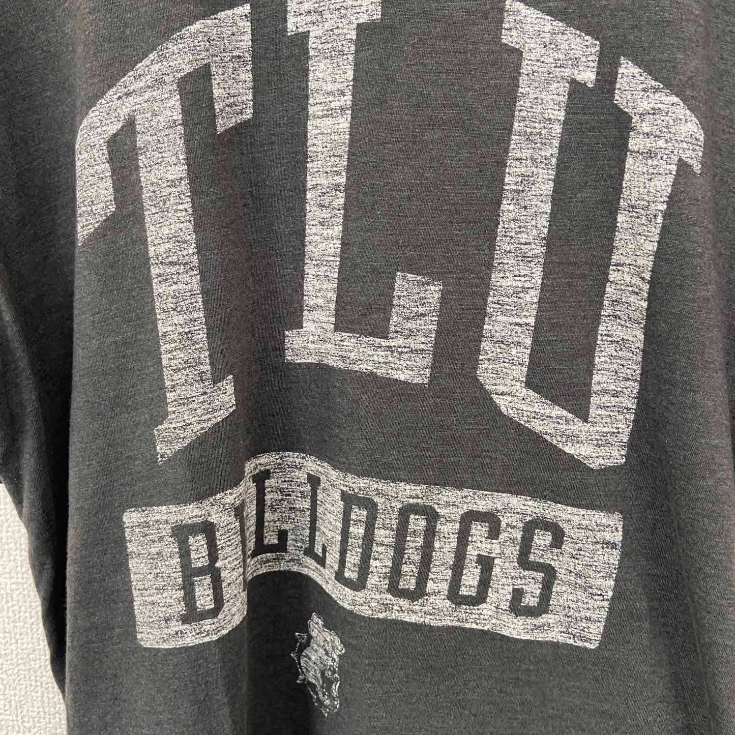 古着 used　NIKE　ナイキ　半袖プリントTシャツ　TLU　BULLDOGS　グレー　スウッシュロゴ　レトロ　Mサイズ