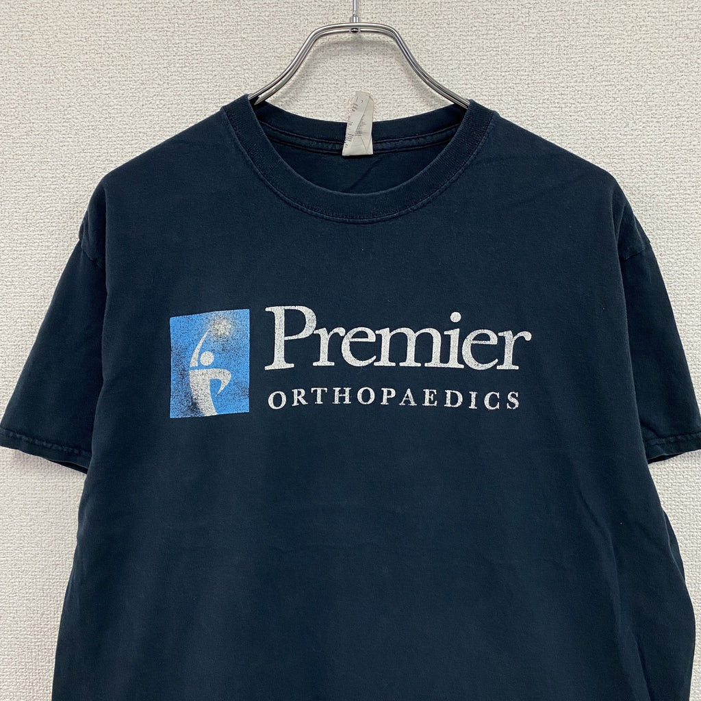 GILDAN　ギルダン　Premier　プレミアオーソペディクス　半袖プリントTシャツ　企業ロゴ　紺　ネイビー　Lサイズ　古着