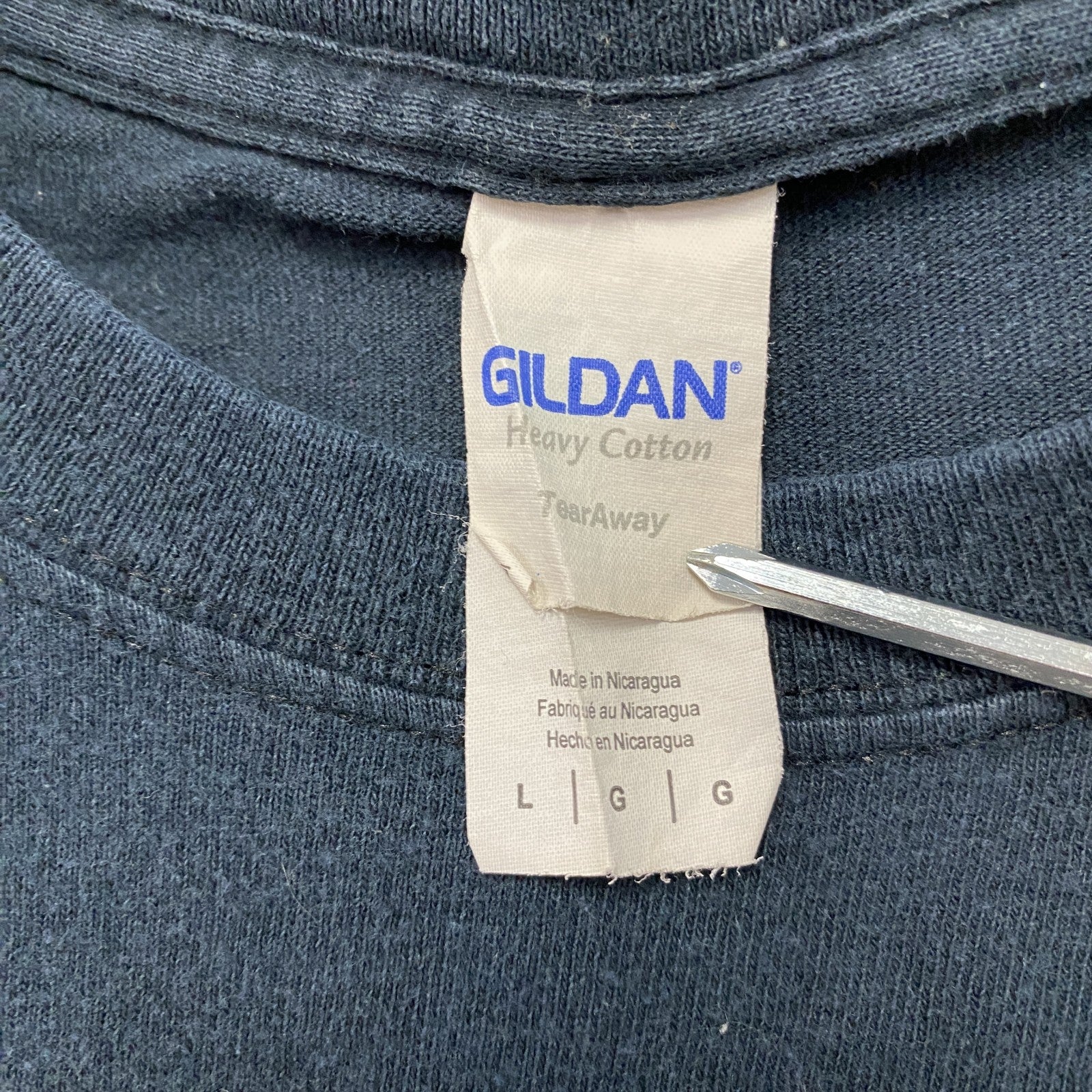 GILDAN　ギルダン　Premier　プレミアオーソペディクス　半袖プリントTシャツ　企業ロゴ　紺　ネイビー　Lサイズ　古着