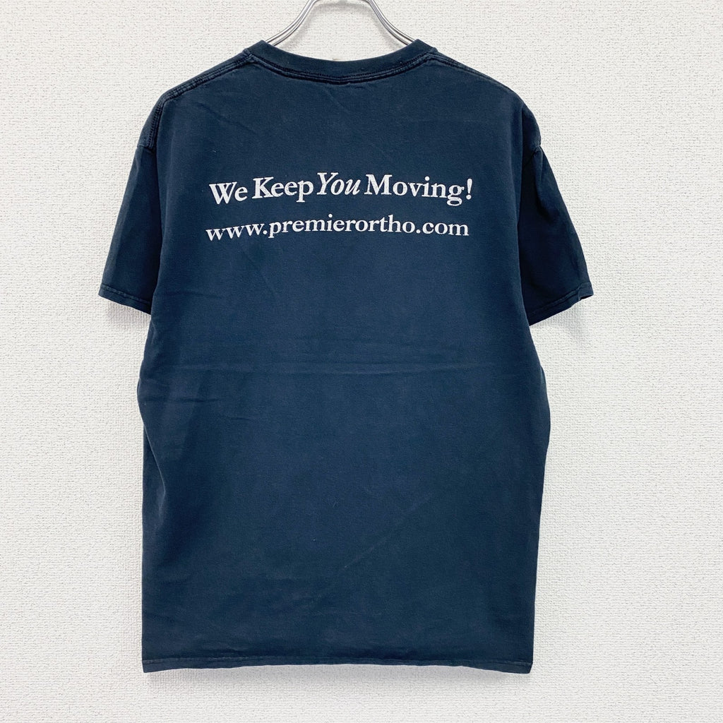 GILDAN　ギルダン　Premier　プレミアオーソペディクス　半袖プリントTシャツ　企業ロゴ　紺　ネイビー　Lサイズ　古着