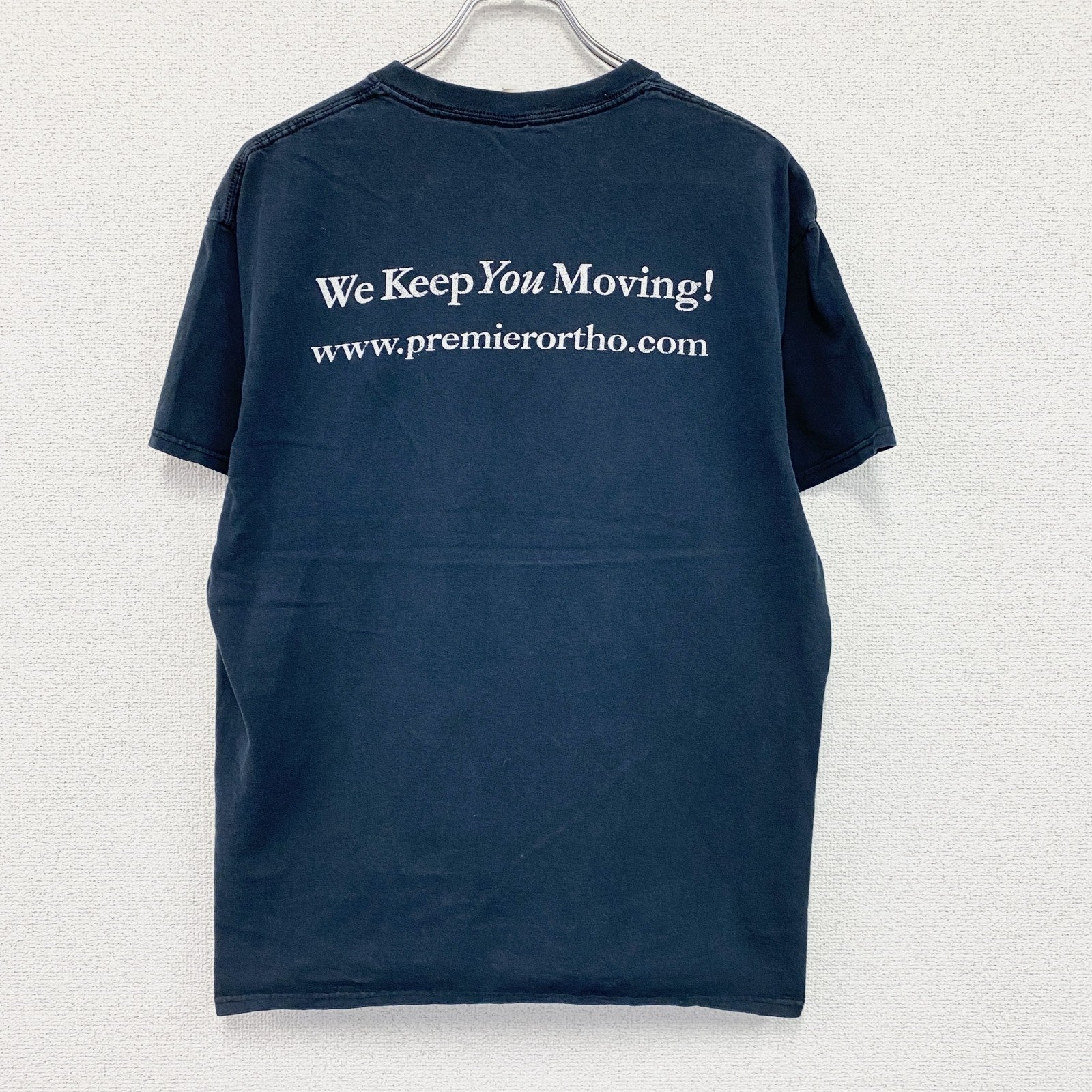 GILDAN　ギルダン　Premier　プレミアオーソペディクス　半袖プリントTシャツ　企業ロゴ　紺　ネイビー　Lサイズ　古着