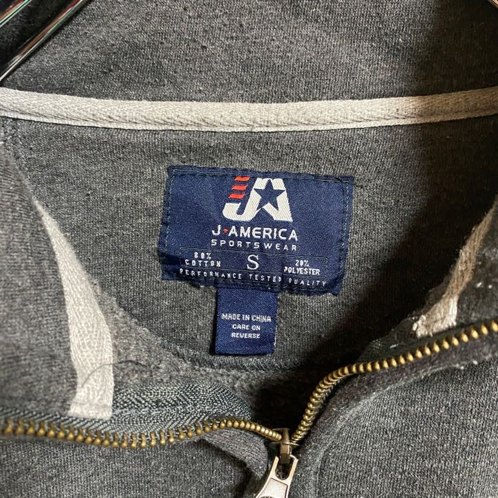 JAMERICA　ハーフジップスウェット/トレーナー　ハイネック　刺繍ロゴ　アーチプリント　ビッグシルエット　ダークグレー　Sサイズ　古着