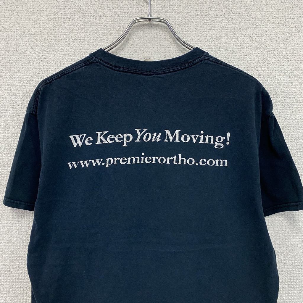 GILDAN　ギルダン　Premier　プレミアオーソペディクス　半袖プリントTシャツ　企業ロゴ　紺　ネイビー　Lサイズ　古着