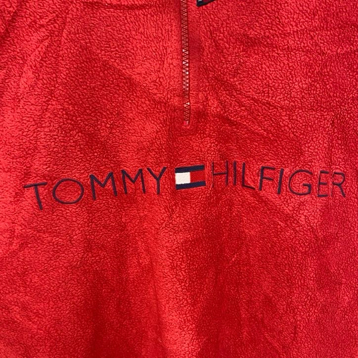TOMMY HILFIGER　トミーヒルフィガー　ハーフジップフリースプルオーバー　赤　レッド　Lサイズ　古着