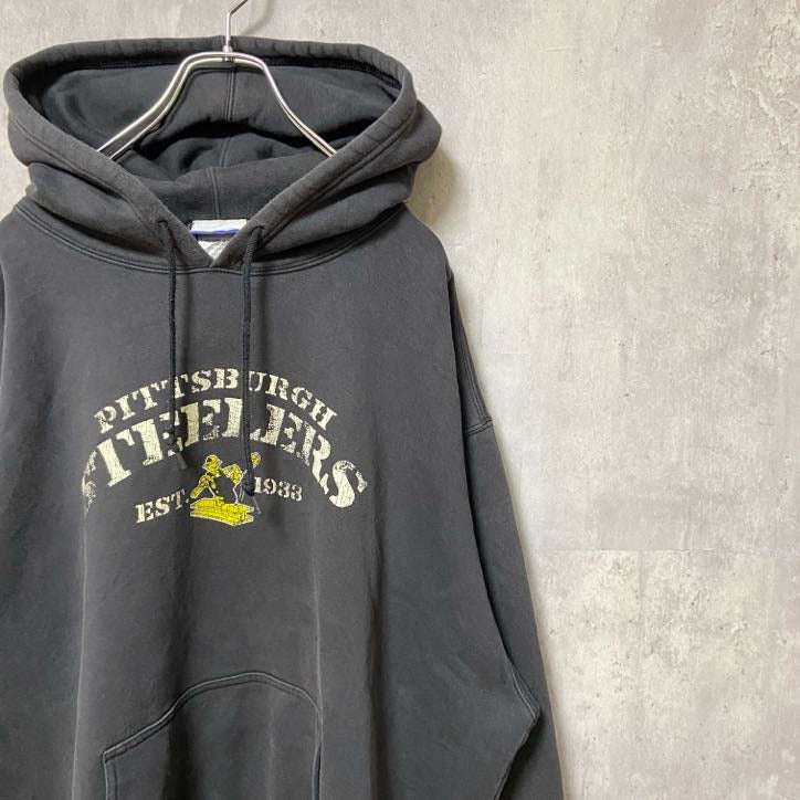 古着 used　Reebok リーボック　NFL　Pittsburgh Steelers　長袖プリントパーカー　オーバーサイズ