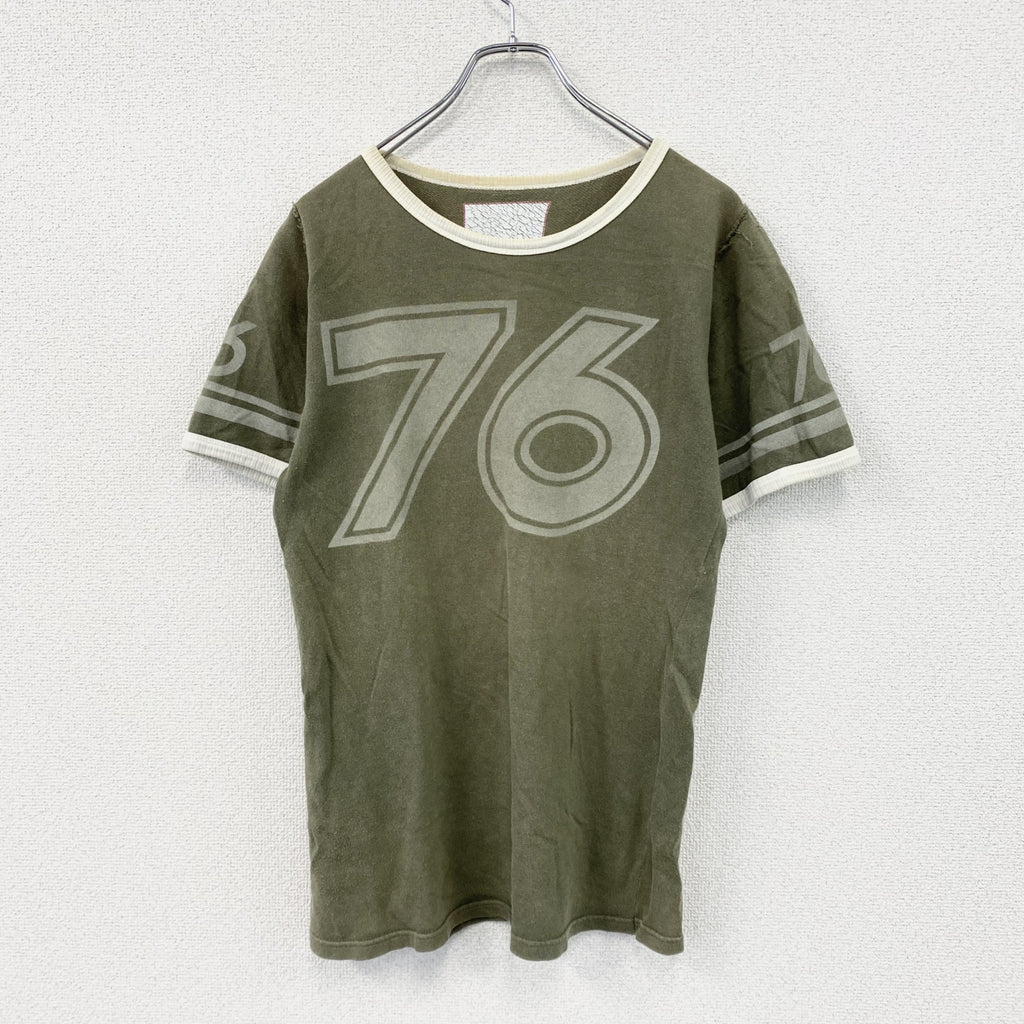 whiz limited　ウィズリミテッド　半袖プリントTシャツ　リンガーT　カーキ　Ｍサイズ 　古着