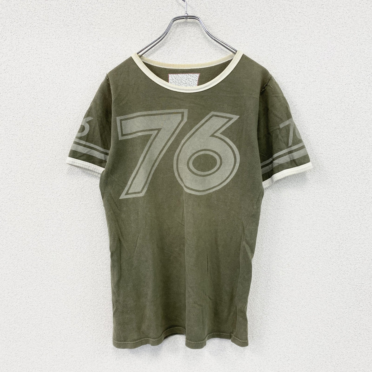 whiz limited　ウィズリミテッド　半袖プリントTシャツ　リンガーT　カーキ　Ｍサイズ 　古着