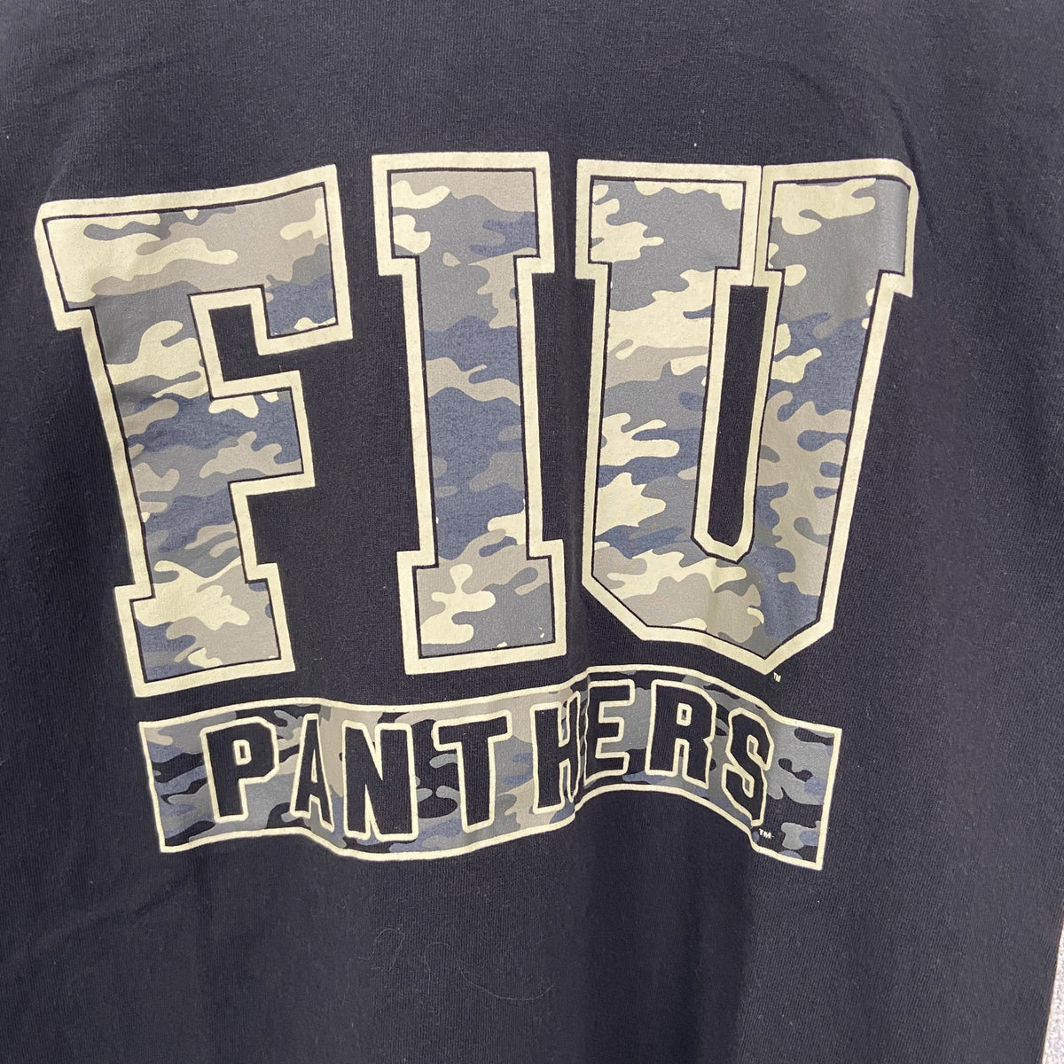 Champion　チャンピオン　半袖プリントTシャツ　FIU　PANTHERS　黒　ブラック　迷彩柄　Sサイズ　古着