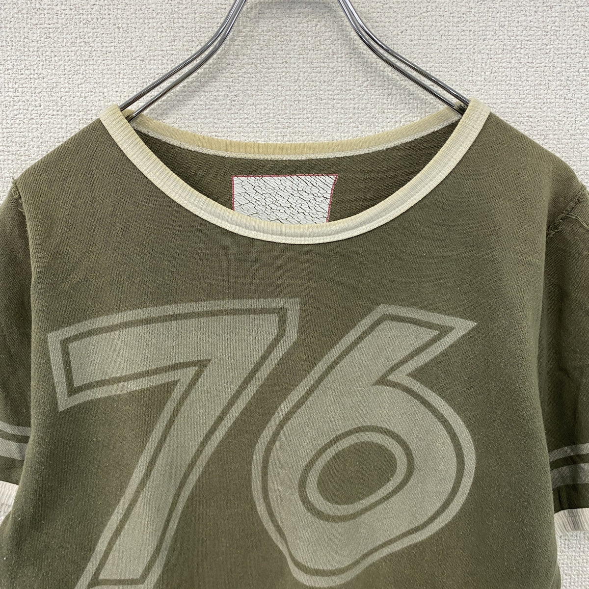whiz limited　ウィズリミテッド　半袖プリントTシャツ　リンガーT　カーキ　Ｍサイズ 　古着