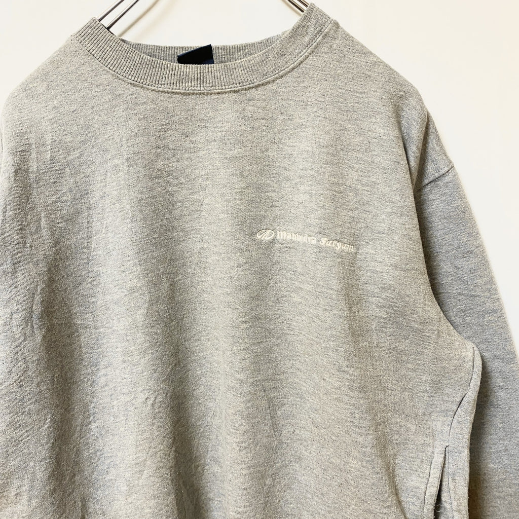Reebok　リーボック　長袖ワンポイントロゴ刺繍スウェット　トレーナー　レトロデザイン　グレー　灰色　Lサイズ　古着