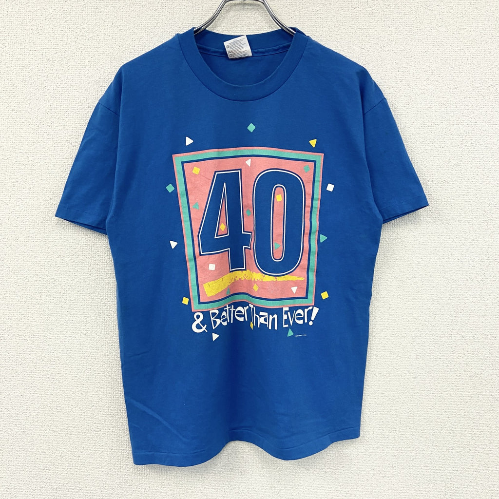 Hanes　ヘインズ　半袖プリントTシャツ　シングルステッチ　青　ブルー　Lサイズ カットソー メンズ コットン 古着