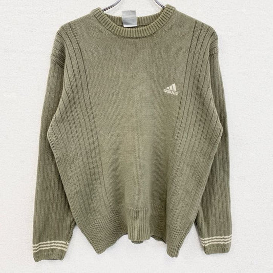 00s　adidas　アディダス　アクリルニットセーター　ヴィンテージ　カーキ　モスグリーン　Mサイズ