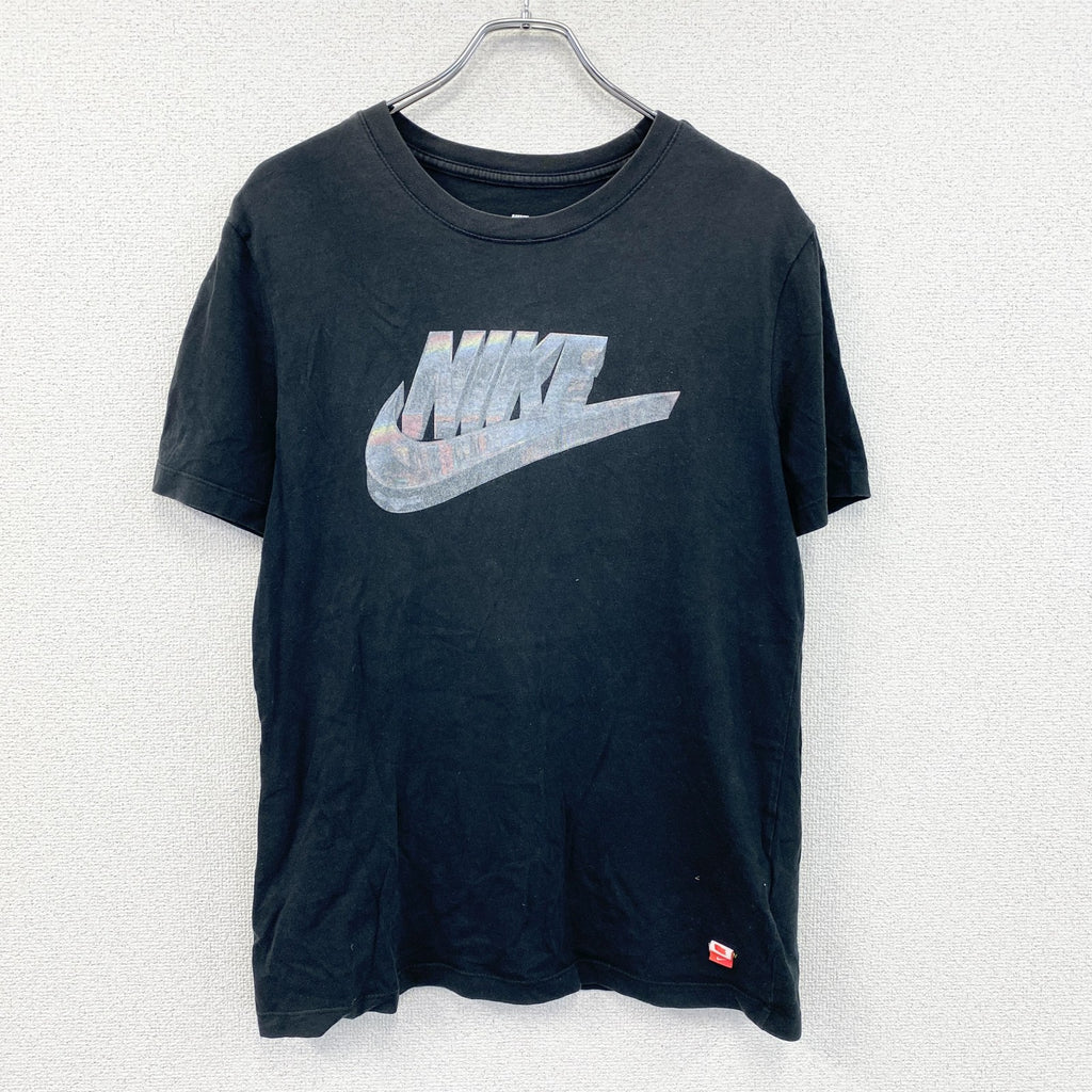 NIKE　ナイキ　半袖プリントTシャツ　スウッシュ　デカロゴ　黒　ブラック　Lサイズ　古着
