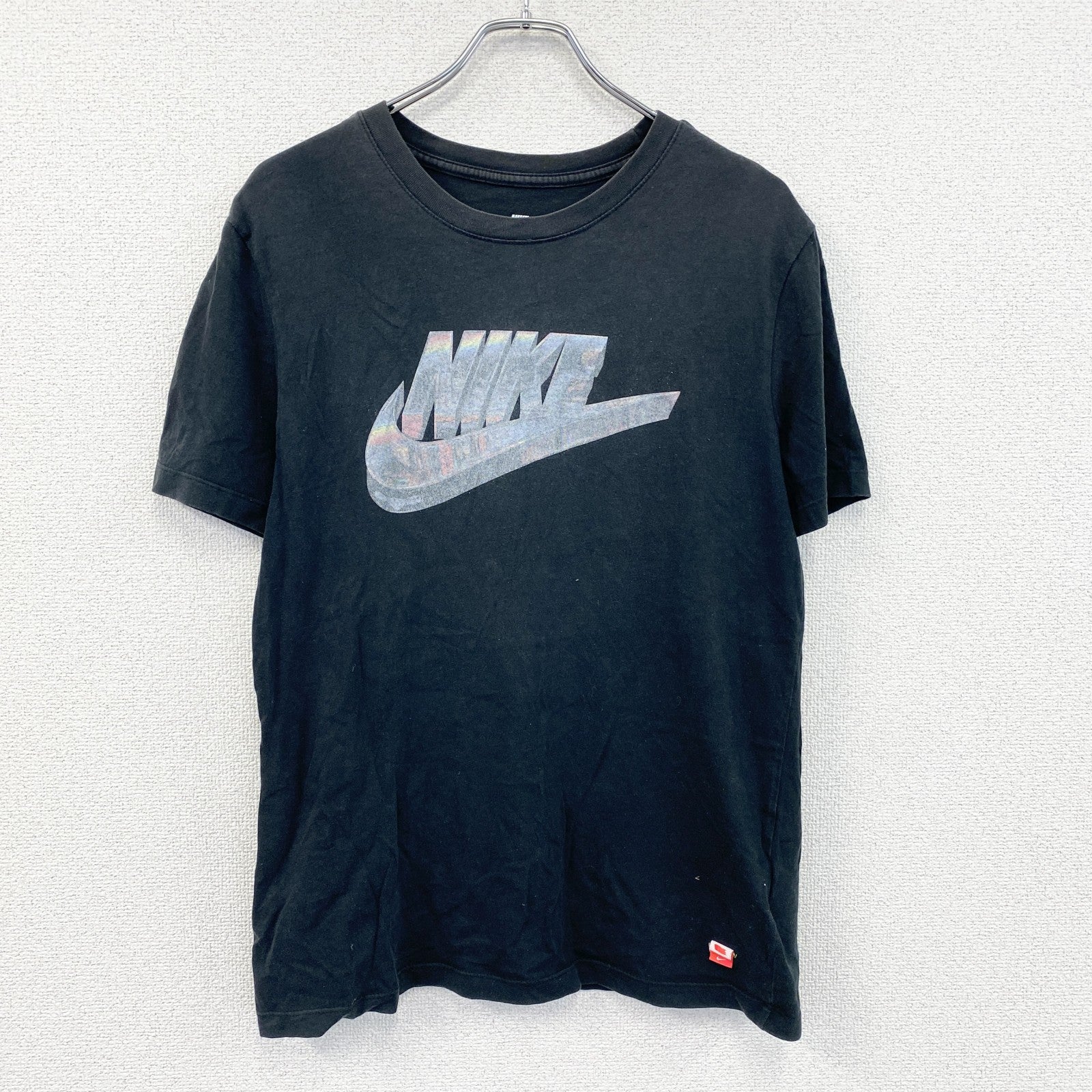 NIKE　ナイキ　半袖プリントTシャツ　スウッシュ　デカロゴ　黒　ブラック　Lサイズ　古着
