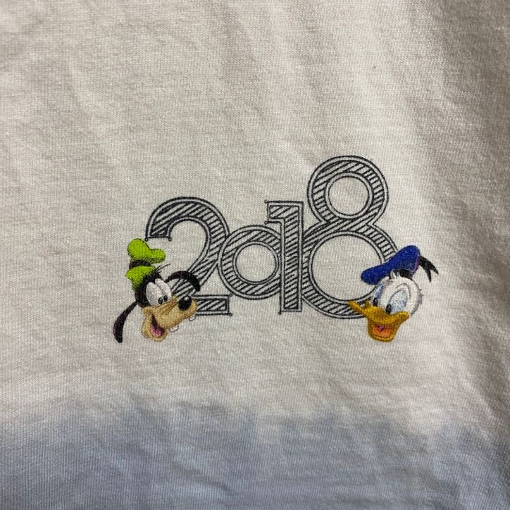 Disney ディズニー　Mickey ミッキー　半袖プリントＴシャツ　バックプリント　白　ホワイト　キャラクター　古着