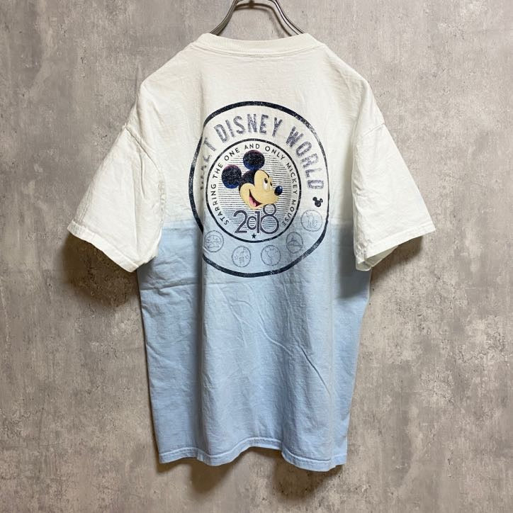 Disney ディズニー　Mickey ミッキー　半袖プリントＴシャツ　バックプリント　白　ホワイト　キャラクター　古着