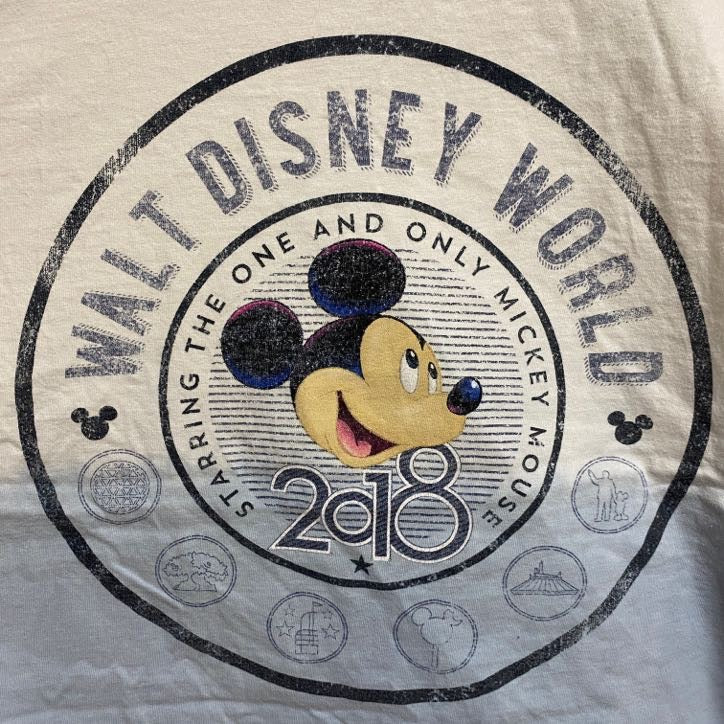 Disney ディズニー　Mickey ミッキー　半袖プリントＴシャツ　バックプリント　白　ホワイト　キャラクター　古着