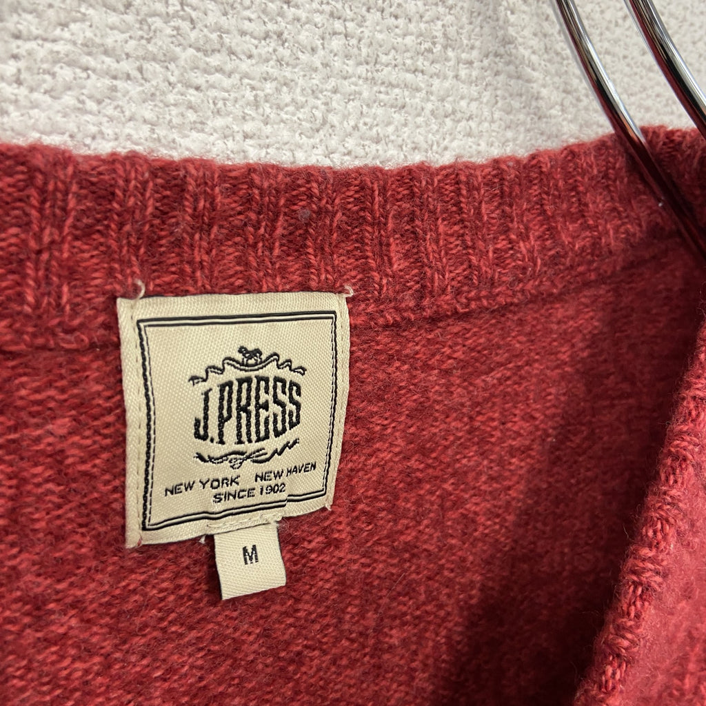 J.PRESS　ジェイプレス　オンワード樫山　ウールケーブルニットセーター　赤　レッド　Mサイズ　古着