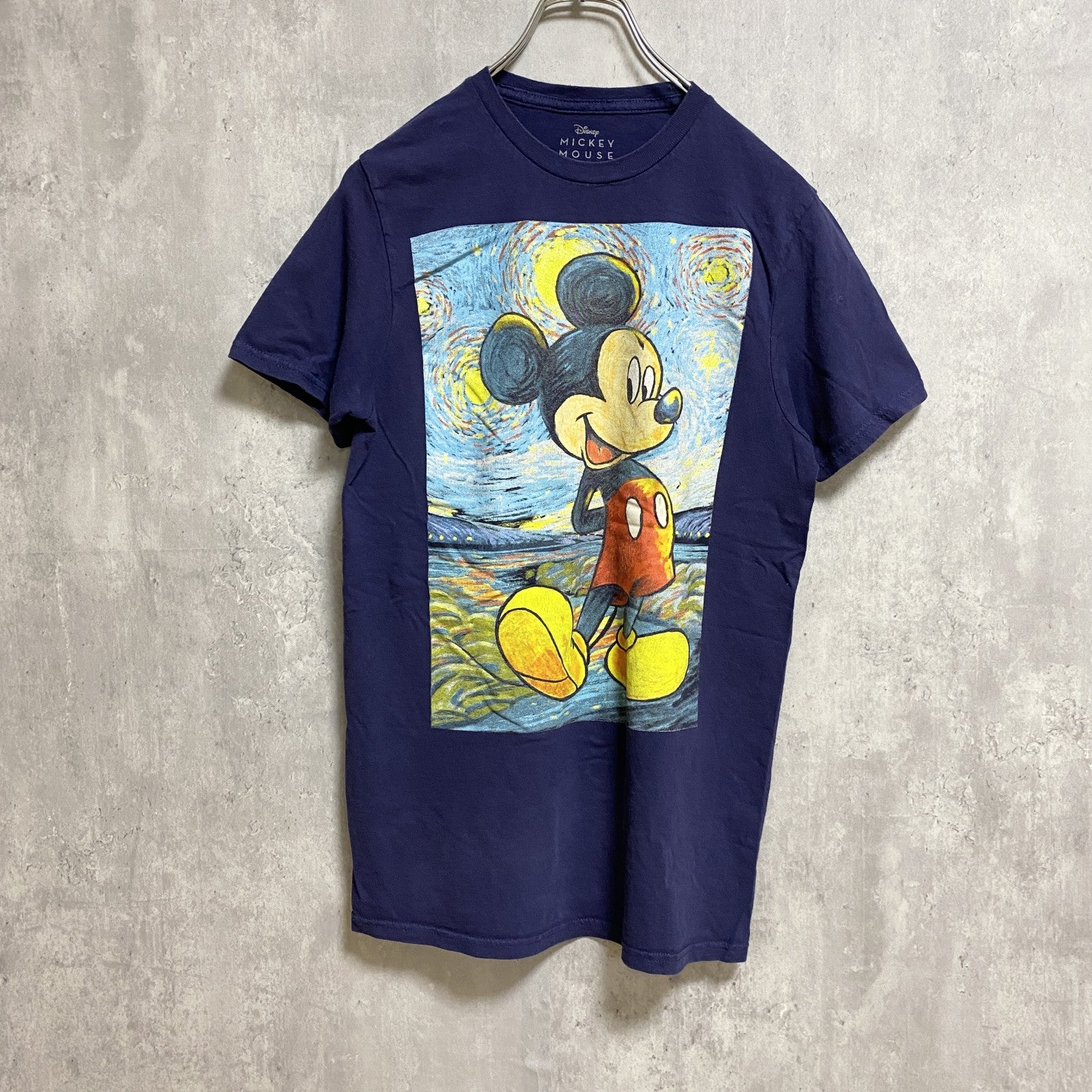 Disney ディズニー　Mickey ミッキー　半袖プリントＴシャツ　ネイビー　紺　キャラクター　クルーネック　古着