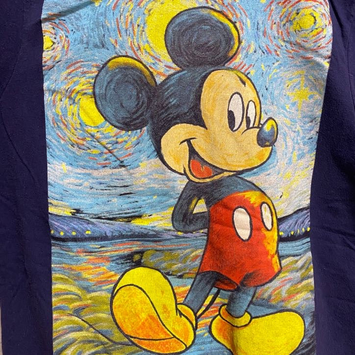 Disney ディズニー　Mickey ミッキー　半袖プリントＴシャツ　ネイビー　紺　キャラクター　クルーネック　古着
