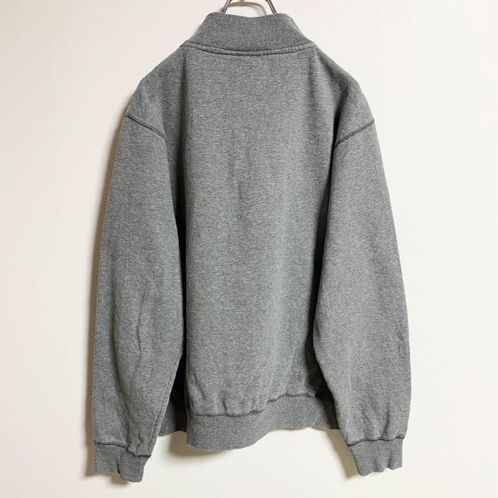 Blue84　長袖ハーフジップスウェット　トレーナー　ハイネック　ワンポイント刺繍　グレー　灰色　秋冬服　レトロ　古着