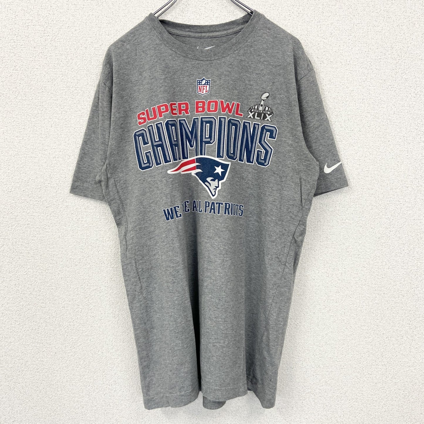 古着 used　NIKE ナイキ　半袖センタープリントTシャツ　SUPER BOWL　ペイトリオッツ　アメフト　グレー　Lサイズ