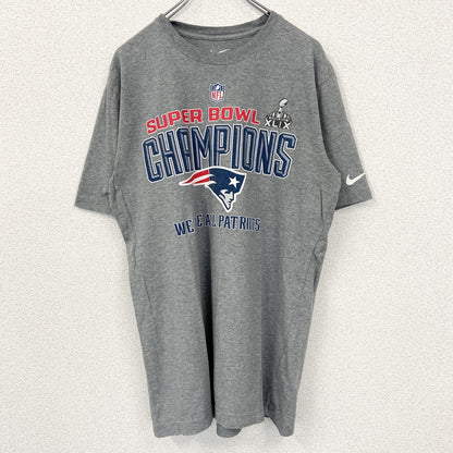 古着 used　NIKE ナイキ　半袖センタープリントTシャツ　SUPER BOWL　ペイトリオッツ　アメフト　グレー　Lサイズ