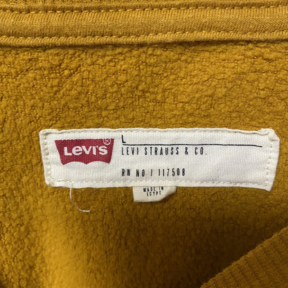 古着 used　LEVI’S　リーバイス　長袖ワンポイントロゴ刺繡スウェット　トレーナー　ラグラン袖　マスタード　黄色　Lサイズ