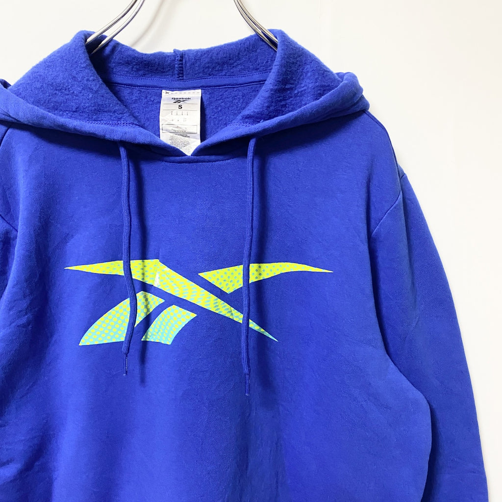 Reebok　リーボック　スウェットパーカー/フーディー　デカロゴ　青　ブルー　Sサイズ　古着