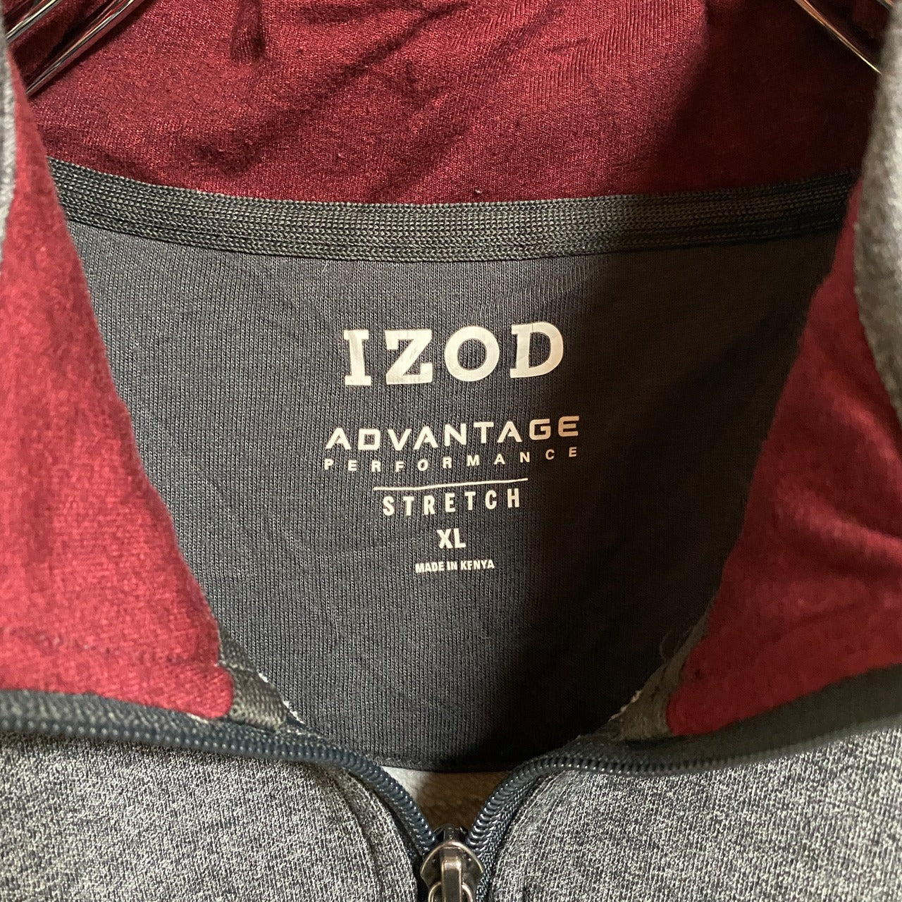 古着 used　IZOD　長袖ハーフジップスウェット　トレーナー　ハイネック　ポイント刺繍　グレー　ビッグシルエット　XLサイズ