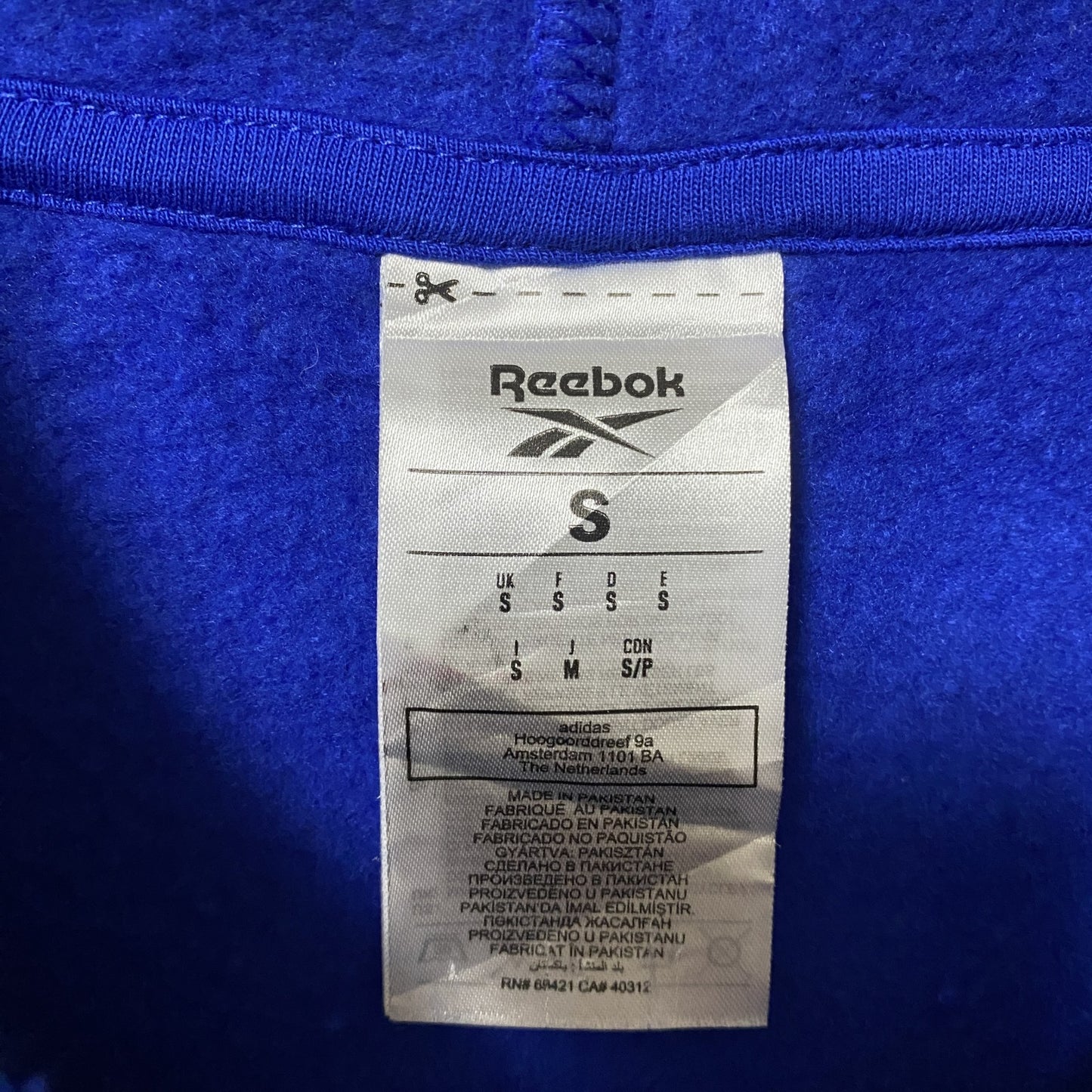 古着 used Reebok リーボック　長袖ロゴプリントプルオーバーパーカー　フーディー　スポーティー　ブルー　Sサイズ