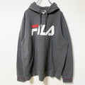 FILA　フィラ　スウェットパーカー/フーディー　デカロゴ　トリコロール　灰色　ダークグレー　XLサイズ　古着
