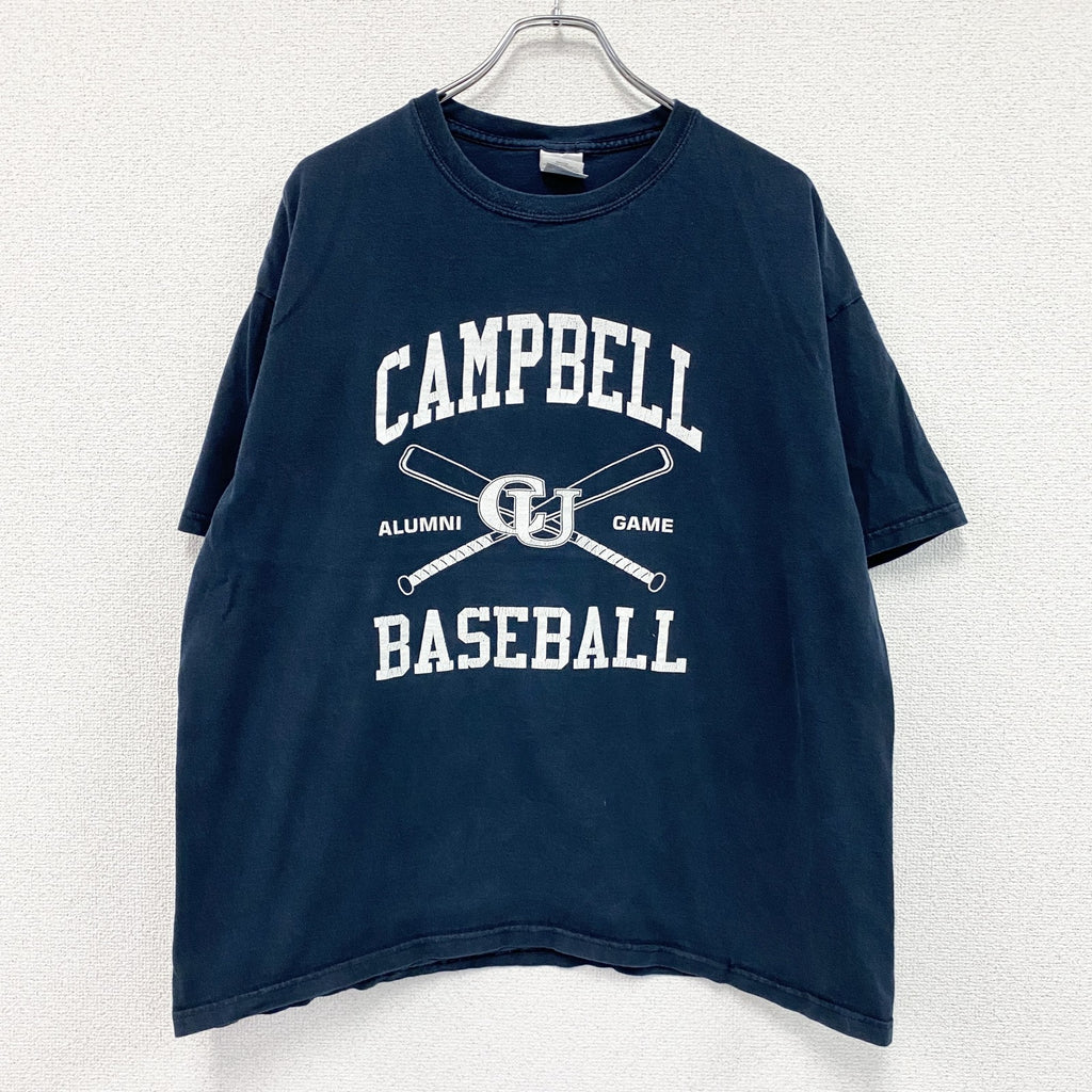 GILDAN　ギルダン　キャンベル大学　半袖プリントTシャツ　カレッジT　野球　紺　ネイビー　XLサイズ　　古着