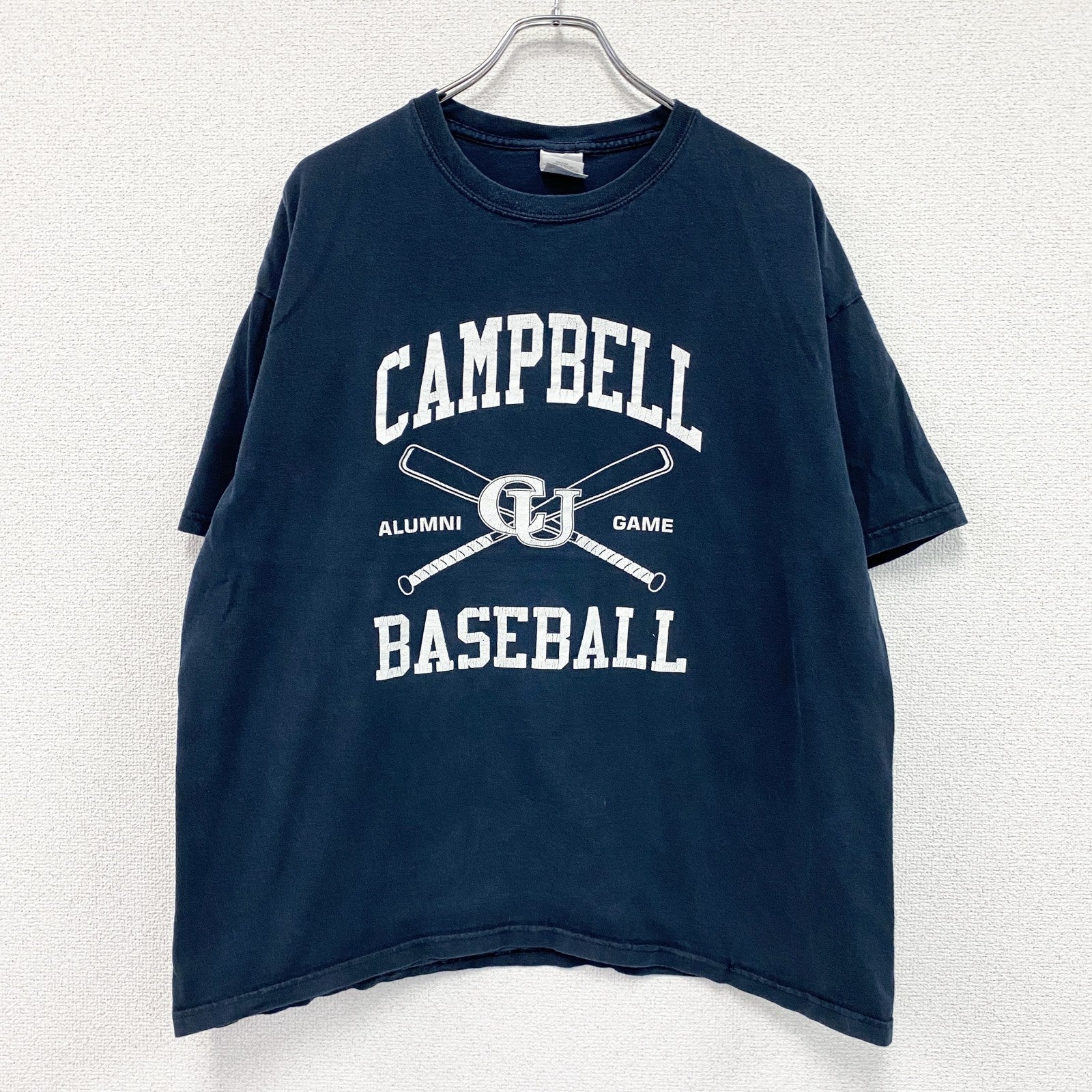 GILDAN　ギルダン　キャンベル大学　半袖プリントTシャツ　カレッジT　野球　紺　ネイビー　XLサイズ　　古着