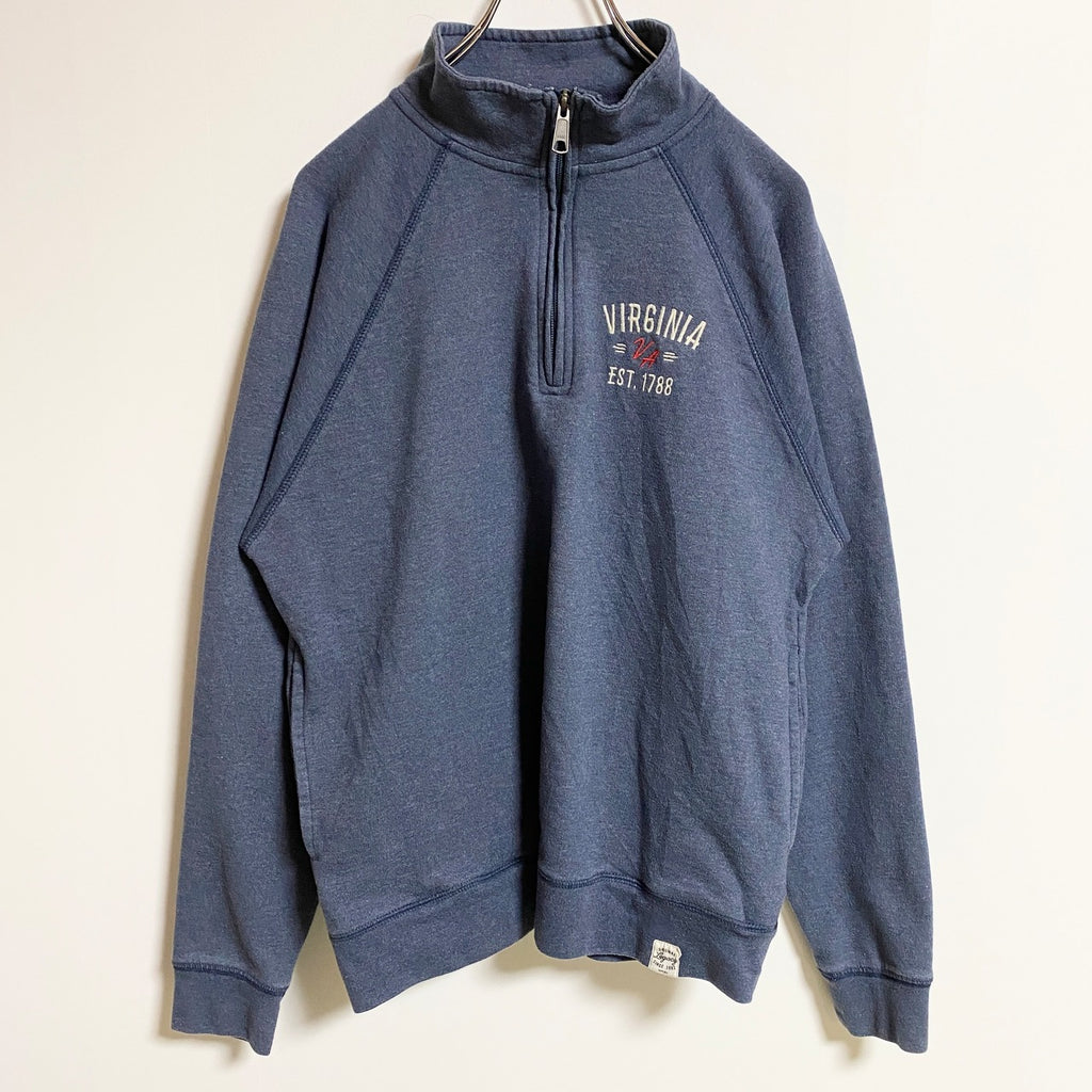 Legacy　長袖ハーフジップスウェット　トレーナー　ワンポイント刺繍　くすみブルー　青　秋冬服　Mサイズ　古着