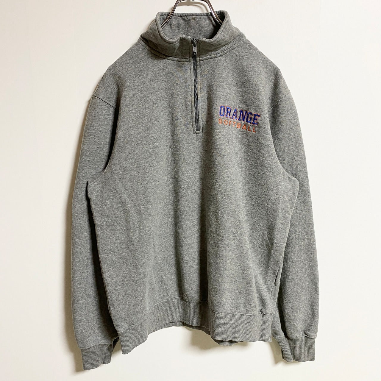 SportTek　長袖ハーフジップスウェット　トレーナー　ワンポイント刺繍　ソフトボール　グレー　灰色　秋冬服　Sサイズ　古着