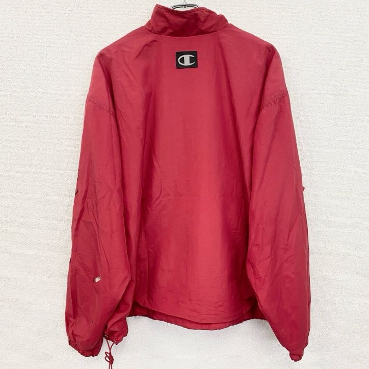 90s　champion　チャンピオン　プルオーバージャケット　ヴィンテージ　ハーフジップ　赤　レッド　XLサイズ　古着