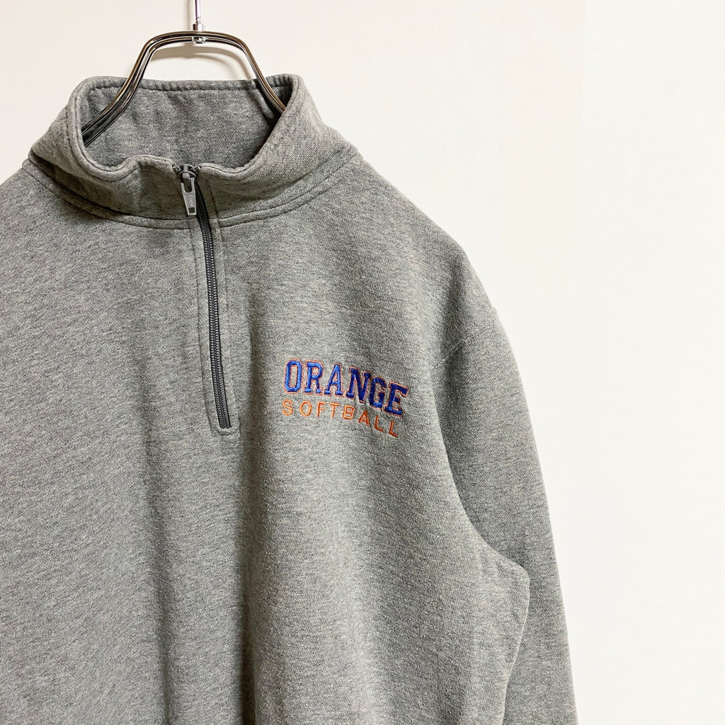 SportTek　長袖ハーフジップスウェット　トレーナー　ワンポイント刺繍　ソフトボール　グレー　灰色　秋冬服　Sサイズ　古着