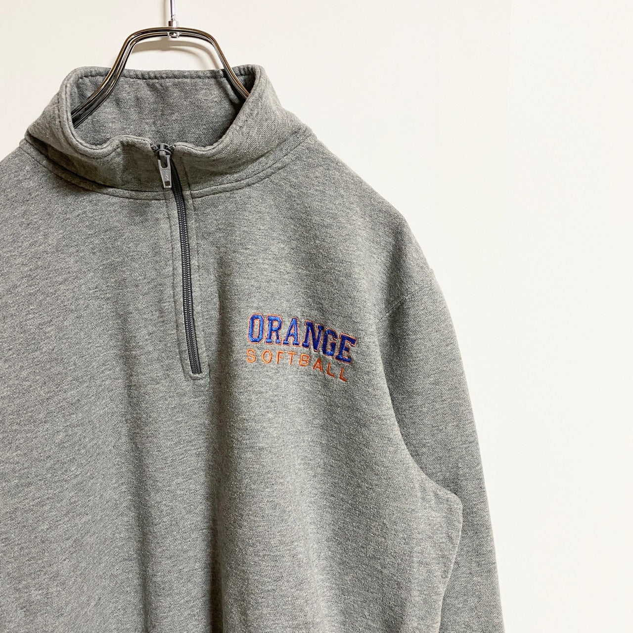 SportTek　長袖ハーフジップスウェット　トレーナー　ワンポイント刺繍　ソフトボール　グレー　灰色　秋冬服　Sサイズ　古着