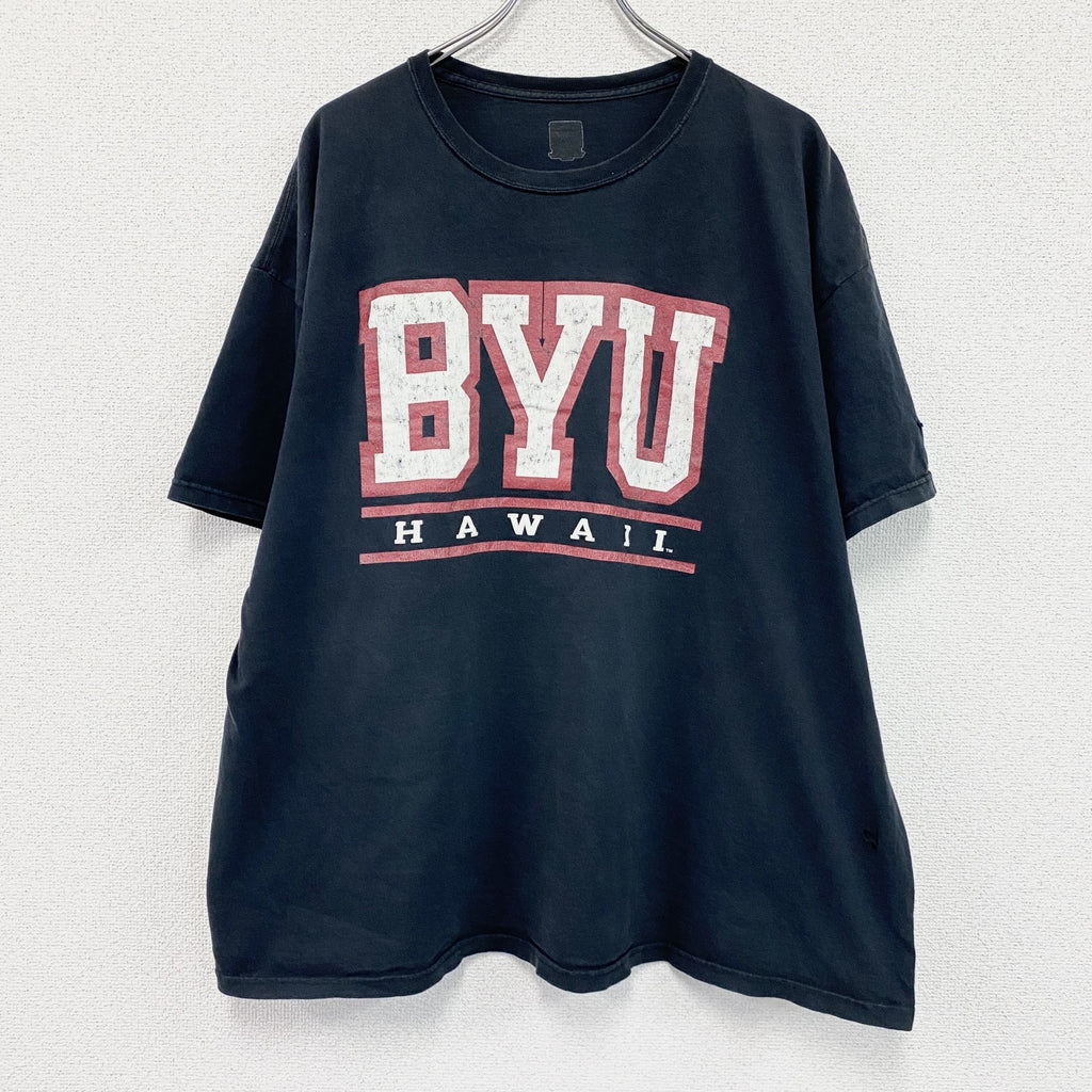 RUSSELL　ラッセル　BYU　ブリガムヤング大学　半袖プリントTシャツ　カレッジロゴ　黒　ブラック　　古着