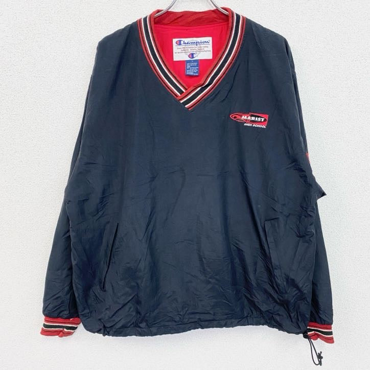 90s　champion　チャンピオン　プルオーバージャケット　ヴィンテージ　黒　ブラック　Lサイズ メンズ ポリエステル コットン 古着