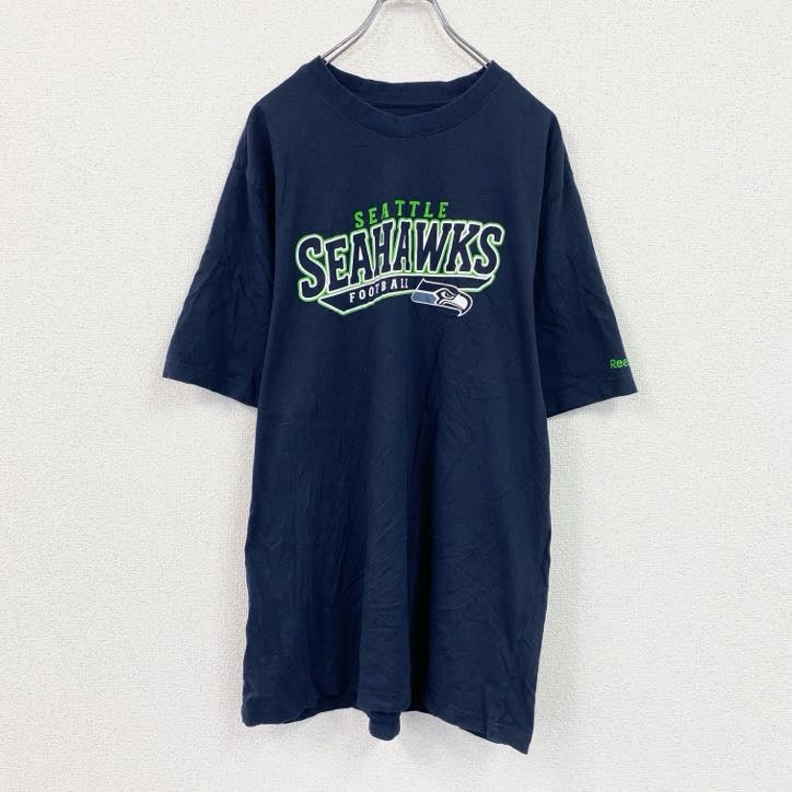 Reebok　リーボック　半袖プリントTシャツ　ネイビー　紺　XLサイズ　古着