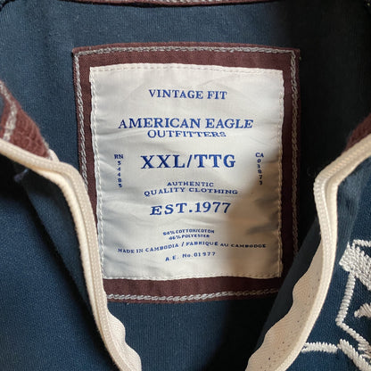 古着 used　American eagle　長袖トラックジャケット　ジャージ　ワンポイント刺繍　ネイビー　レトロ　秋冬服