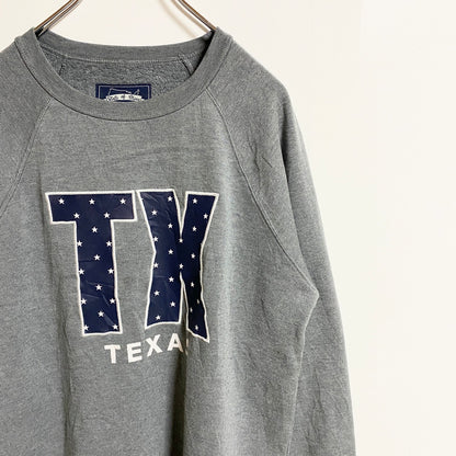 古着 used　State of mine　長袖ロゴプリント刺繍スウェット　トレーナー　TEXAS　グレー　秋冬服　Mサイズ