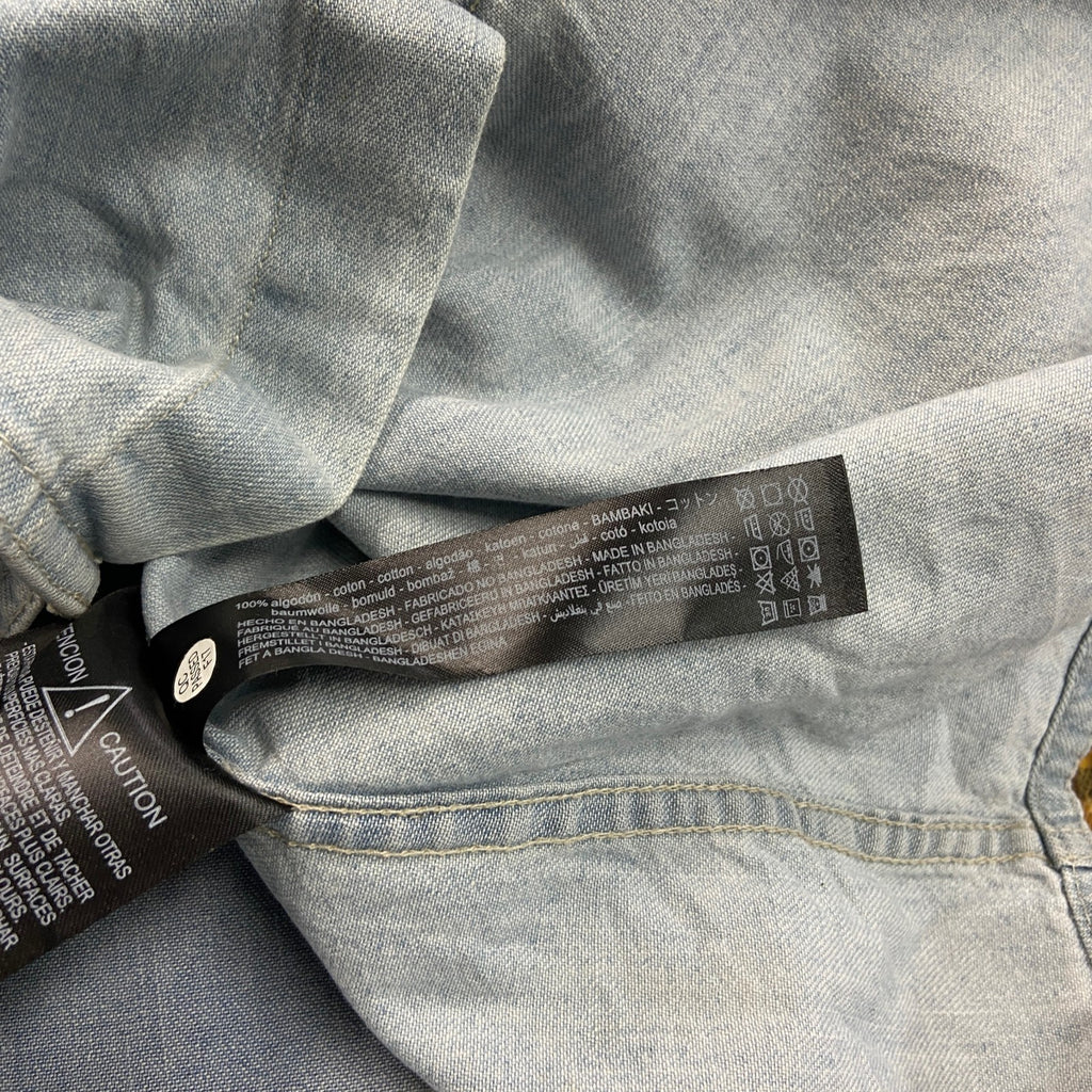 ZARA　ザラ　RELAXED FIT　長袖デニムシャツジャケット　フェード　2つポケット　ペイントデザイン　インディゴ　Lサイズ　古着